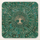 Levensboom - Yggdrasil en Futhark - Malachite Kartonnen Onderzetters (Voorkant)