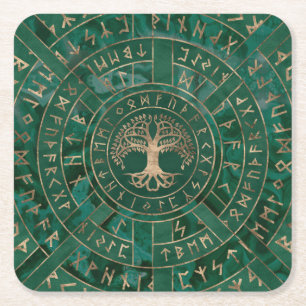 Levensboom - Yggdrasil en Futhark - Malachite Kartonnen Onderzetters