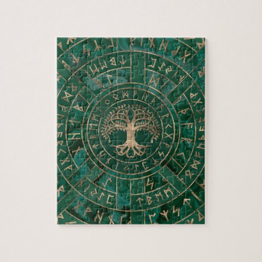 Levensboom - Yggdrasil en Futhark - Malachite Legpuzzel (Verticaal)