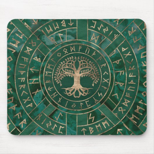 Levensboom - Yggdrasil en Futhark - Malachite Muismat (Voorkant)