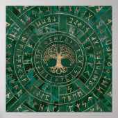Levensboom - Yggdrasil en Futhark - Malachite Poster (Voorkant)