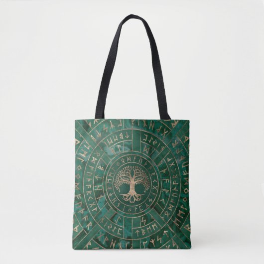 Levensboom - Yggdrasil en Futhark - Malachite Tote Bag (Voorkant)