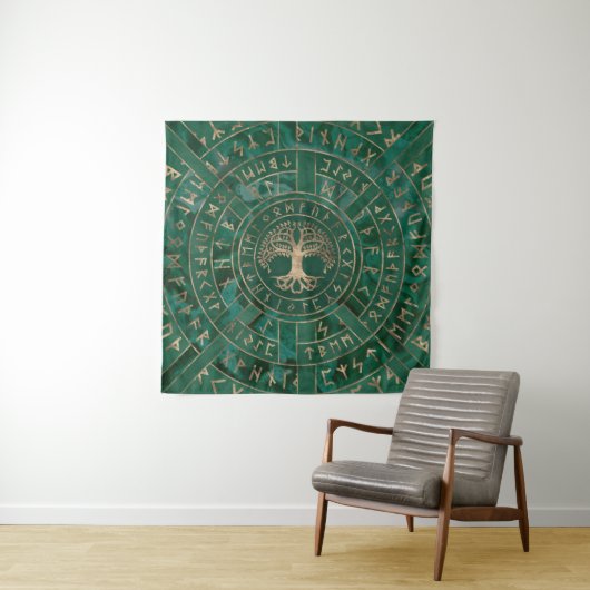 Levensboom - Yggdrasil en Futhark - Malachite Wandkleed (In situ)