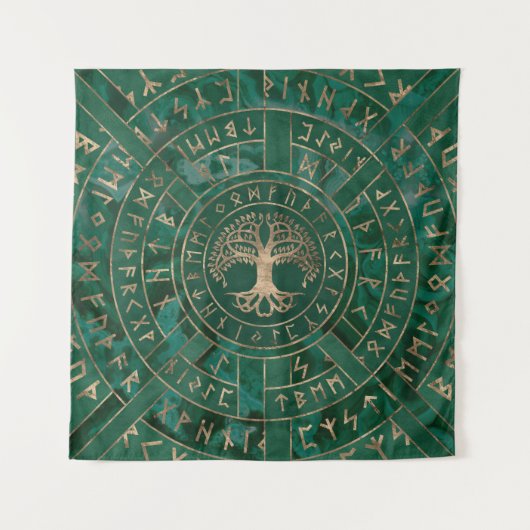 Levensboom - Yggdrasil en Futhark - Malachite Wandkleed (Voorkant)