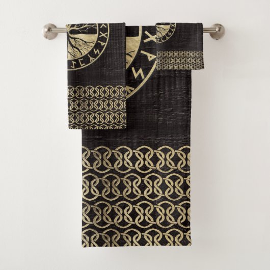 Levensboom - Yggdrasil en Looppas op hout Bad Handdoek (Insitu)