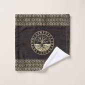 Levensboom - Yggdrasil en Looppas op hout Bad Handdoek (Wasdoekje)