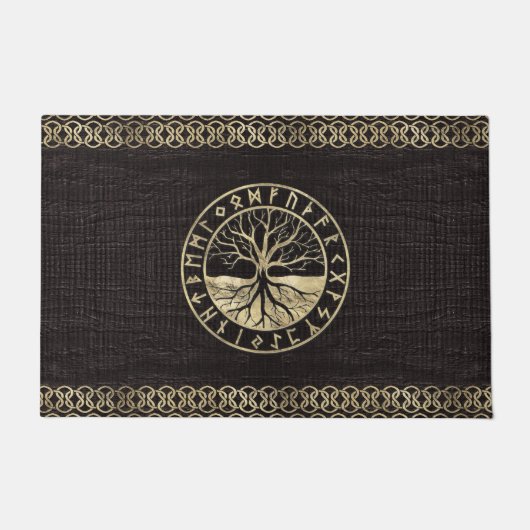 Levensboom - Yggdrasil en Looppas op hout Deurmat (Voorkant)