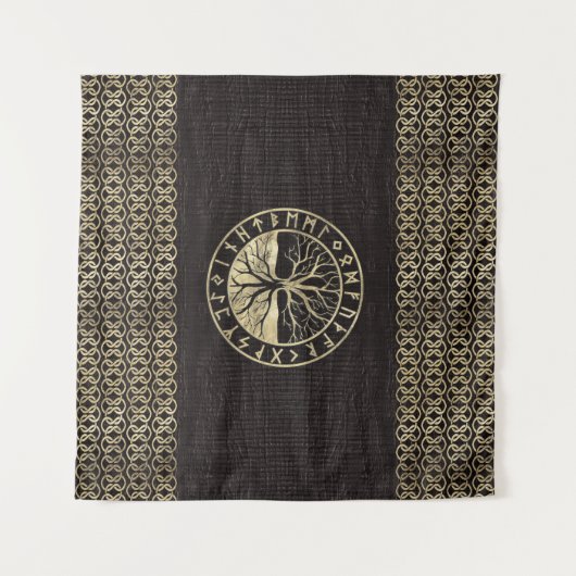 Levensboom - Yggdrasil en Looppas op hout Wandkleed (Voorkant (horizontaal))