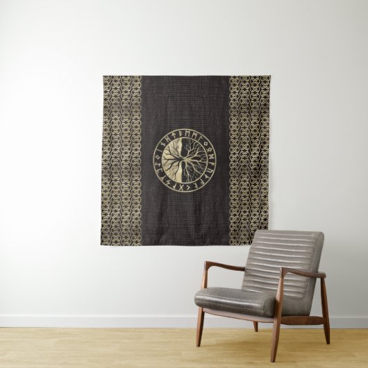 Levensboom - Yggdrasil en Looppas op hout Wandkleed (In Situ (horizontaal))