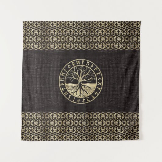 Levensboom - Yggdrasil en Looppas op hout Wandkleed (Voorkant)