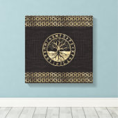 Levensboom - Yggdrasil en Runes op hout Canvas Afdruk (Insitu (Houten vloer))