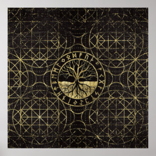 Levensboom - Yggdrasil en Runes Poster