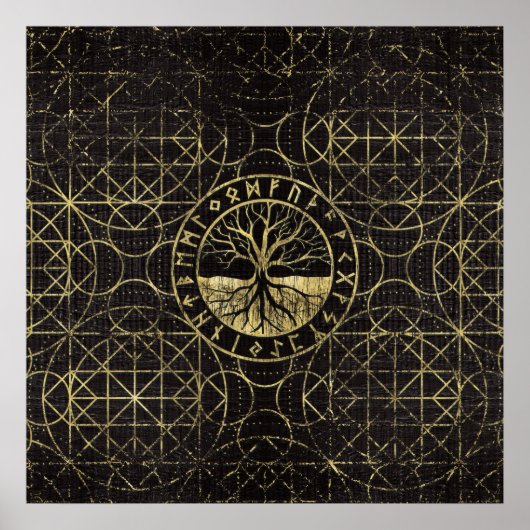 Levensboom - Yggdrasil en Runes Poster (Voorkant)