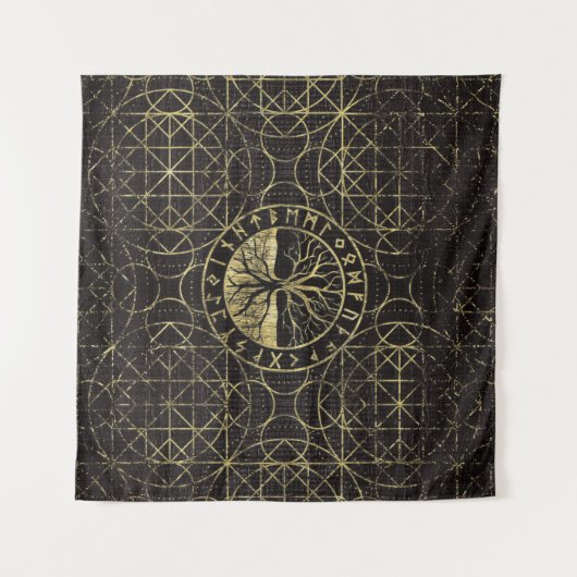 Levensboom - Yggdrasil en Runes Wandkleed (Voorkant (horizontaal))