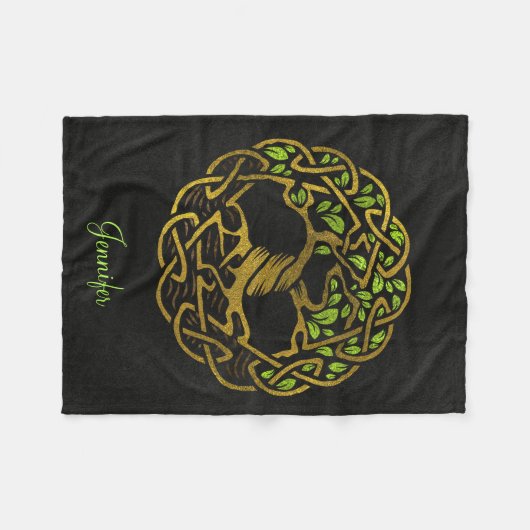 Levensboom - Yggdrasil - Gold met aangepaste naam Fleece Deken (Voorkant (Horizontaal))