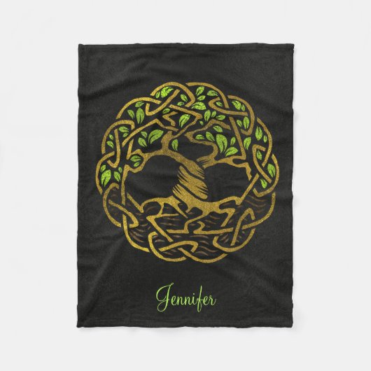 Levensboom - Yggdrasil - Gold met aangepaste naam Fleece Deken (Voorkant)