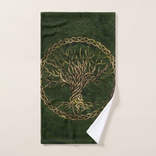 Levensboom - Yggdrasil - groen en goud Bad Handdoek (Handdoek)