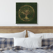 Levensboom - Yggdrasil - groen en goud Canvas Afdruk (Insitu (Slaapkamer))