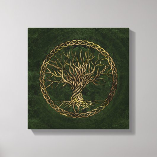 Levensboom - Yggdrasil - groen en goud Canvas Afdruk (Voorkant)