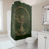 Levensboom - Yggdrasil - groen en goud Douchegordijn (In situ)