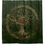 Levensboom - Yggdrasil - groen en goud Douchegordijn (Voorkant)