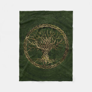 Levensboom - Yggdrasil - groen en goud Fleece Deken