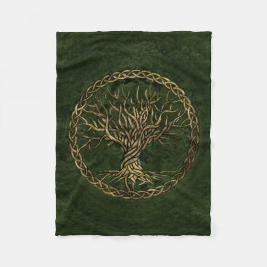 Levensboom - Yggdrasil - groen en goud Fleece Deken (Voorkant)
