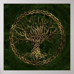 Levensboom - Yggdrasil - groen en goud Poster