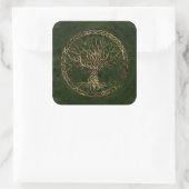 Levensboom - Yggdrasil - groen en goud Vierkante Sticker (Tas)