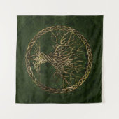 Levensboom - Yggdrasil - groen en goud Wandkleed (Voorkant (horizontaal))