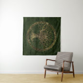 Levensboom - Yggdrasil - groen en goud Wandkleed (In Situ (horizontaal))