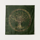 Levensboom - Yggdrasil - groen en goud Wandkleed (Voorkant)