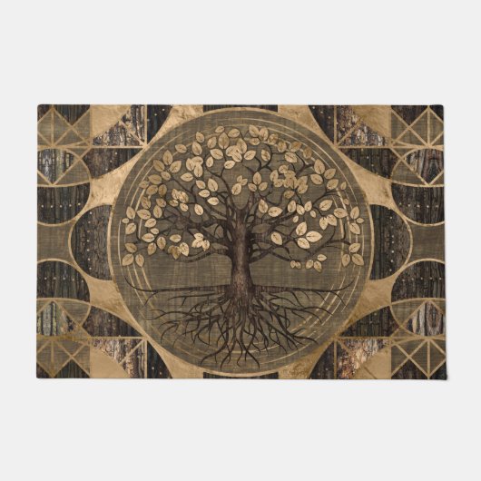 Levensboom - Yggdrasil - Hout en goud Deurmat (Voorkant)