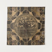 Levensboom - Yggdrasil - Hout en goud Wandkleed (Voorkant)