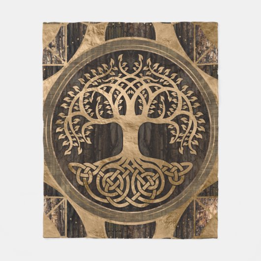 Levensboom - Yggdrasil - Houthak en goud Fleece Deken (Voorkant)