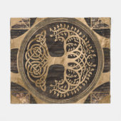 Levensboom - Yggdrasil - Houthak en goud Fleece Deken (Voorkant (Horizontaal))