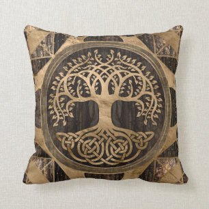 Levensboom - Yggdrasil - Houthak en goud Kussen