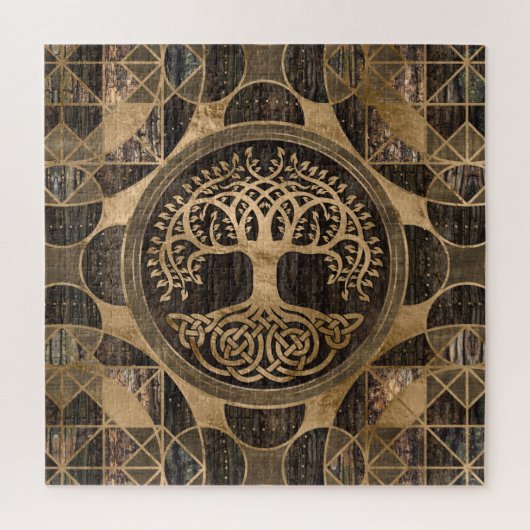 Levensboom - Yggdrasil - Houthak en goud Legpuzzel (Verticaal)
