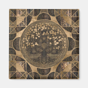 Levensboom - Yggdrasil - Houthak en goud Magneet