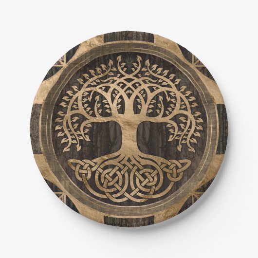 Levensboom - Yggdrasil - Houthak en goud Papieren Bordje (Voorkant)