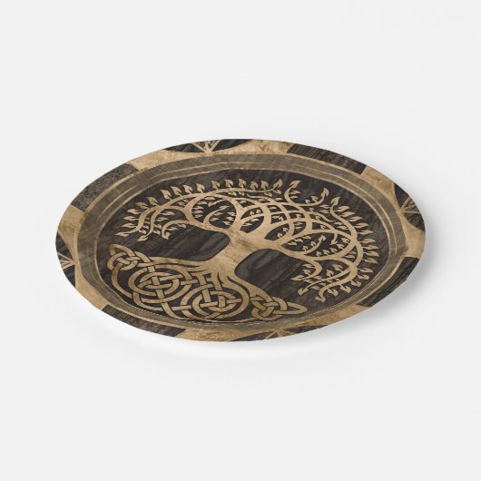 Levensboom - Yggdrasil - Houthak en goud Papieren Bordje (Gekanteld)