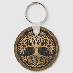 Levensboom - Yggdrasil - Houthak en goud Sleutelhanger