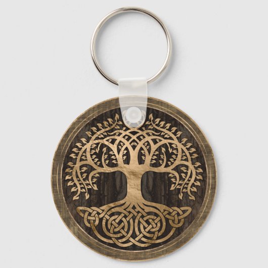 Levensboom - Yggdrasil - Houthak en goud Sleutelhanger (Voorkant)