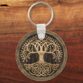 Levensboom - Yggdrasil - Houthak en goud Sleutelhanger (Voorkant)