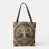 Levensboom - Yggdrasil - Houthak en goud Tote Bag (Achterkant)