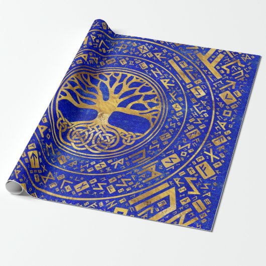 Levensboom - Yggdrasil - Lapis Lazuli Cadeaupapier (Uitgerold)