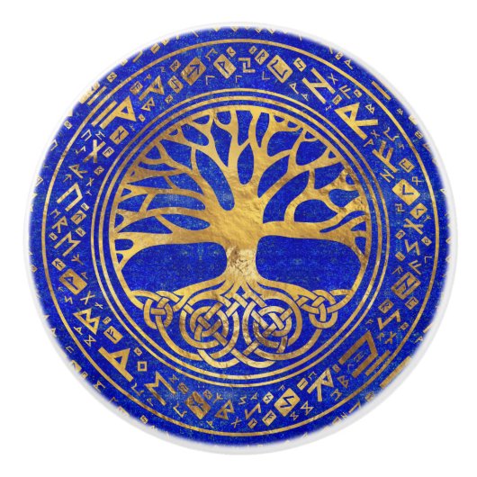 Levensboom - Yggdrasil - Lapis Lazuli Keramische Knop (Voorkant)