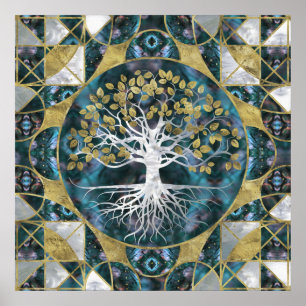Levensboom - Yggdrasil - Marmer en Gold Poster