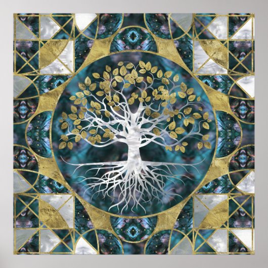 Levensboom - Yggdrasil - Marmer en Gold Poster (Voorkant)