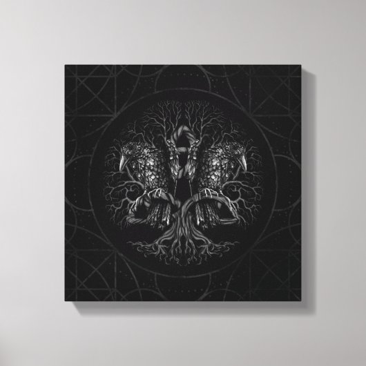 Levensboom - Yggdrasil met ravens Canvas Afdruk (Voorkant)